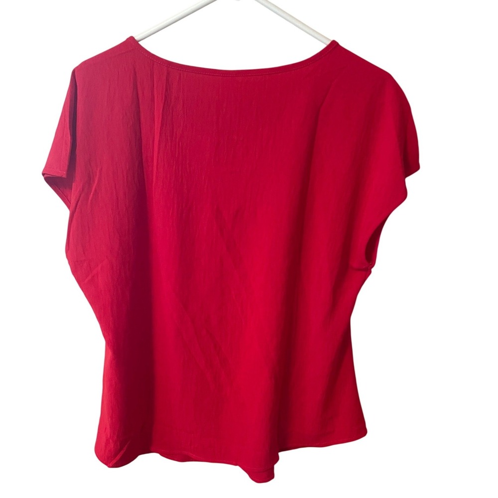 B Curated Red Pleated Neck Blouse with Metal Bar Detail XL Luxury Classic Chic - Picture 5 of 7